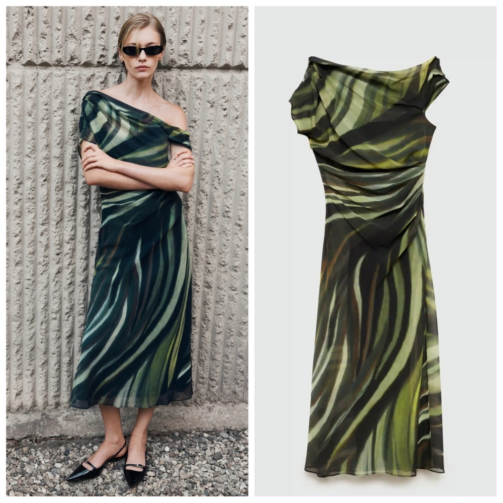 MANGO Printed Draped Dress
